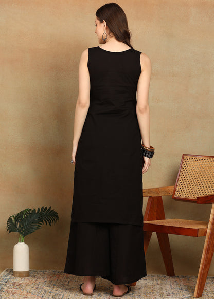 BLACK SLUB KURTA SET