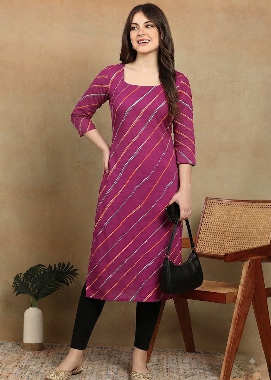 PINK LAHERIA LONG KURTI
