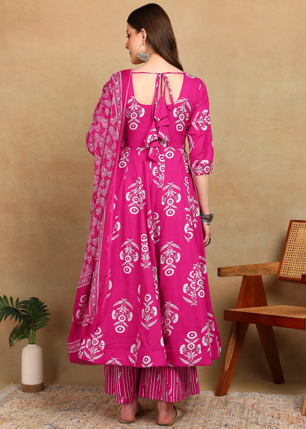 PINK FLORAL ANARKALI SUIT SET