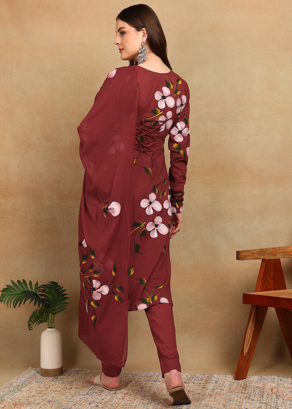 MAROON FLORAL HANDPAINT SUIT SET