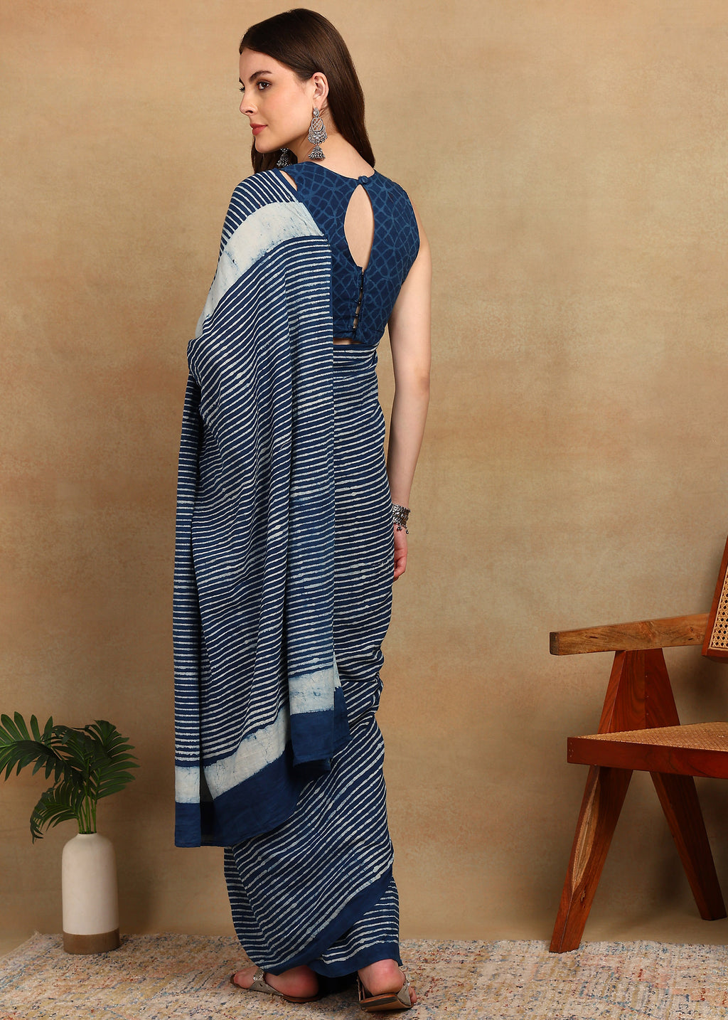 READY TO WEAR INDIGO BLUE DABU HANDBLOCKED SAREE