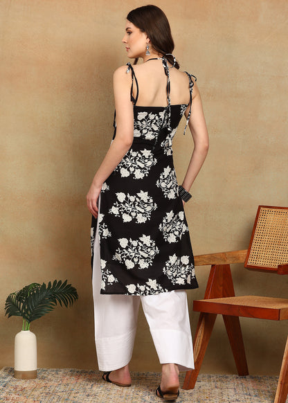 BLACK FLORAL KURTI