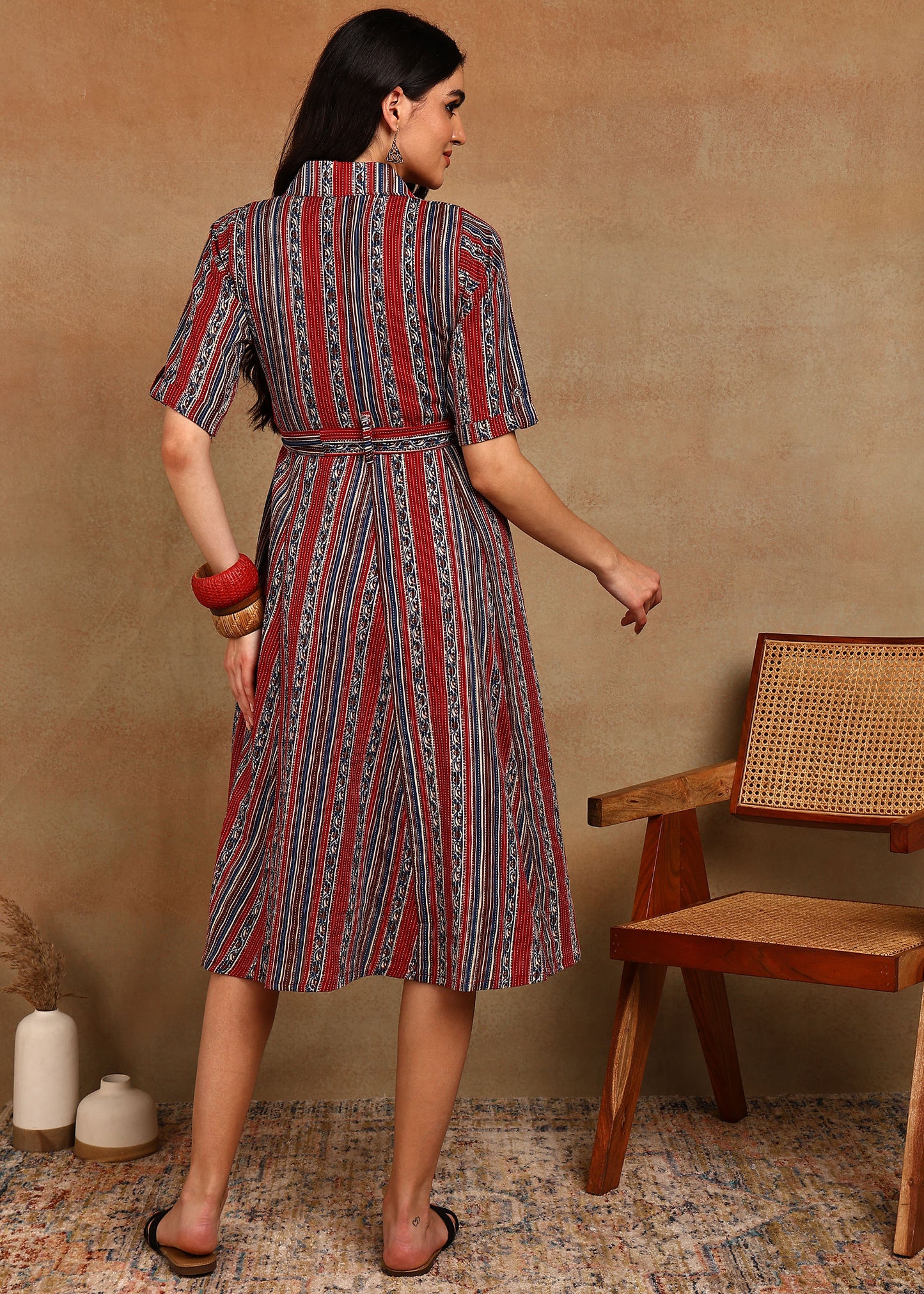RED BLUE STRIPES COLLAR DRESS