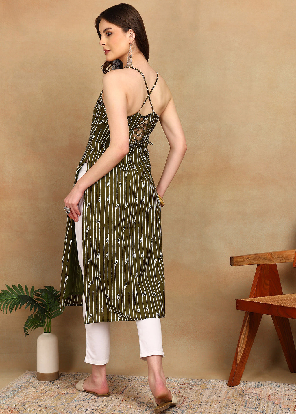 OLIVE STRIPED KURTI