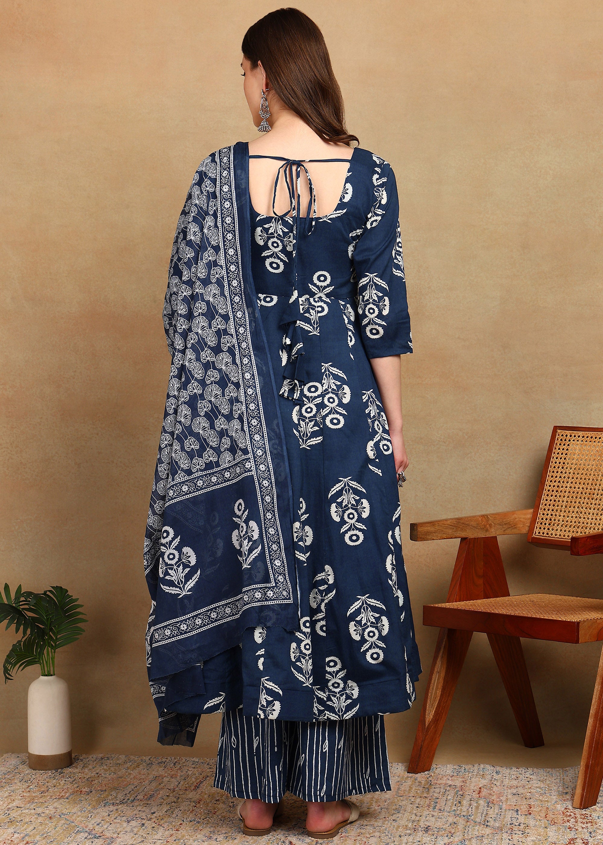 INDIGO FLORAL ANARKALI SUIT SET