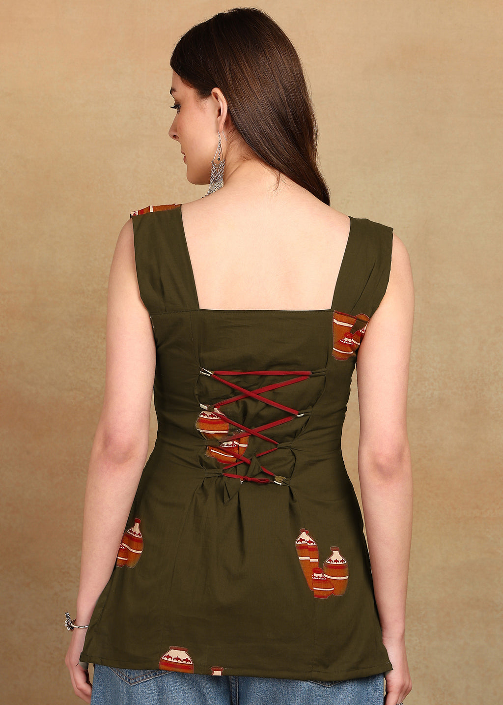 OLIVE POT SHORT KURTI