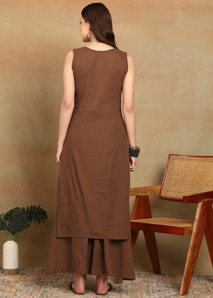 BROWN SLUB KURTA PLAZZO