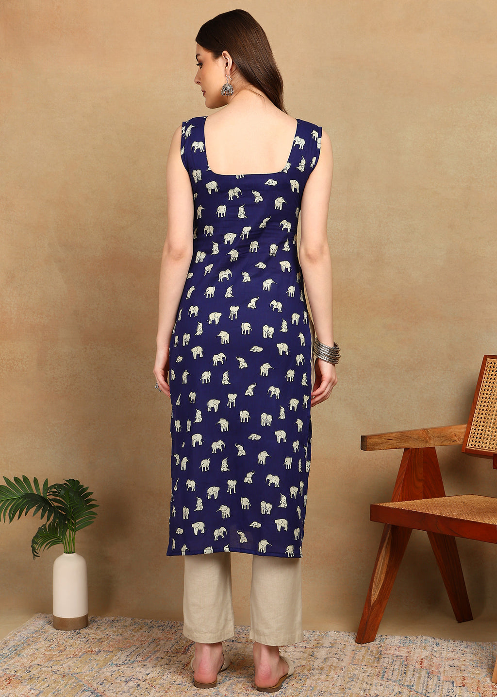 BLUE ELEPHANT LONG KURTI WITH SIDE SLITS