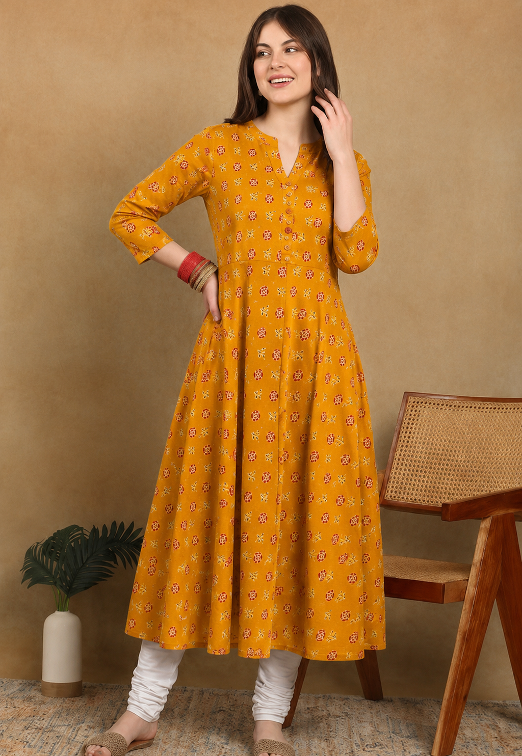 MUSTARD FLORAL KURTA (1PC)
