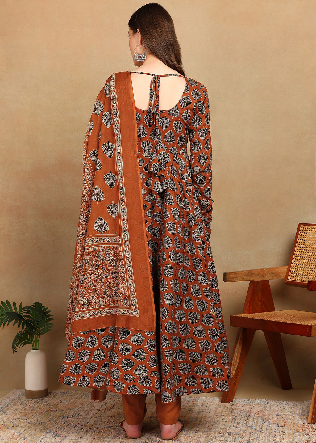 RUST AJRAKH ANARKALI SUIT SET