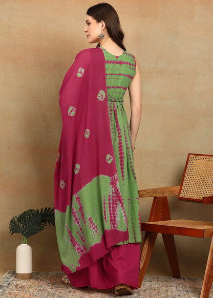 GREEN PINK SHIBORI SUIT SET