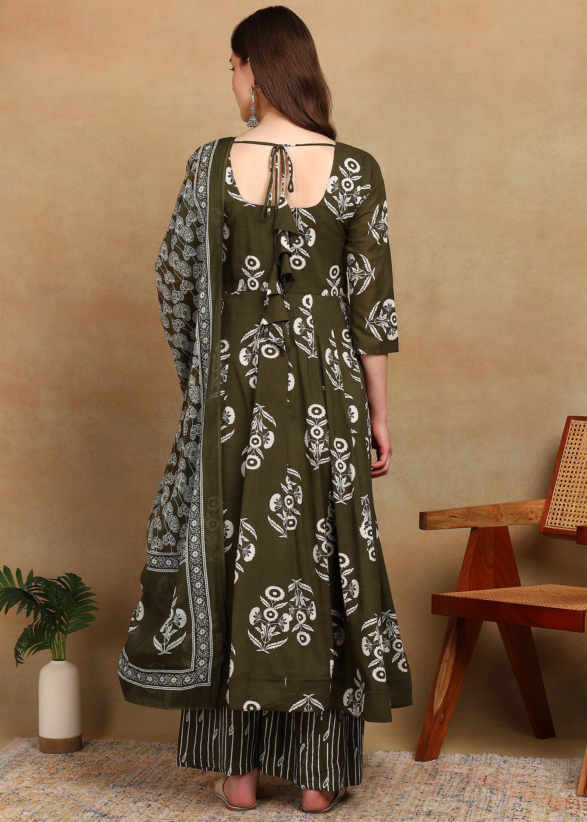 OLIVE KURTA ANARKALI SUIT SET