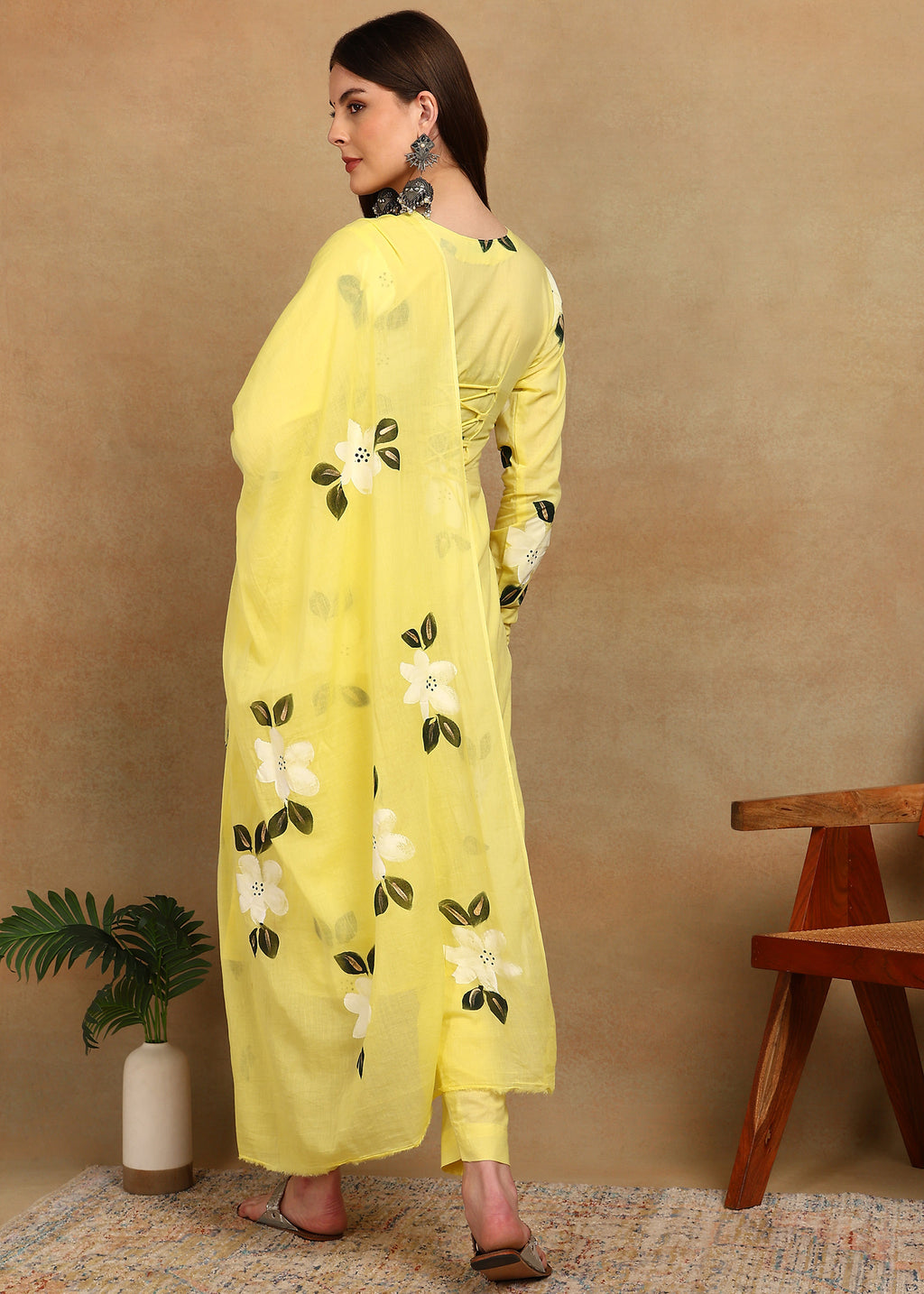 YELLOW FLORAL HANDPAINTED SUIT SET