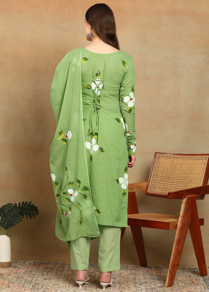 GREEN HANDPAINTED FLORAL SUIT SET