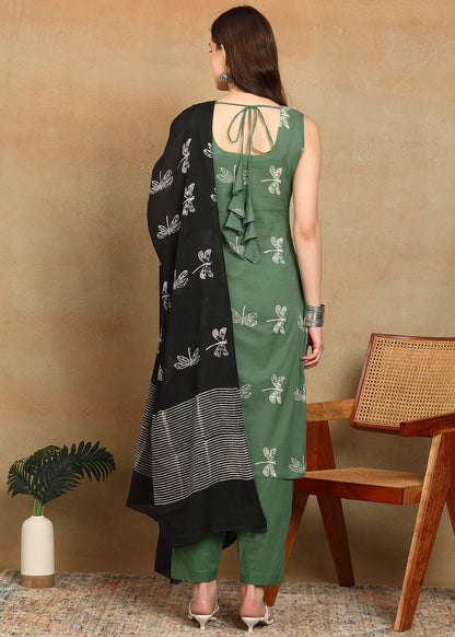 DABU GREEN HANDPRINTED SUIT SET