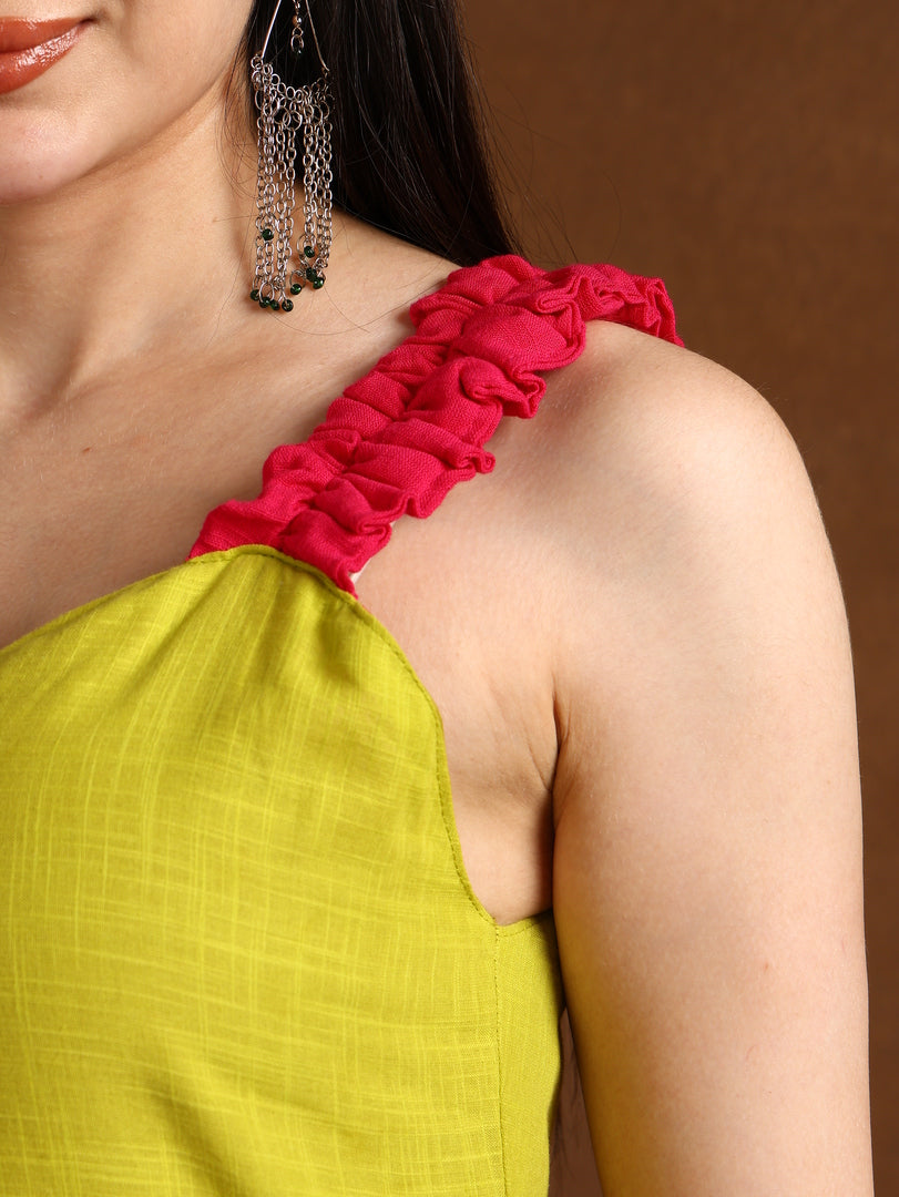 PINK LIME SLUB ONE PEICE DRESS