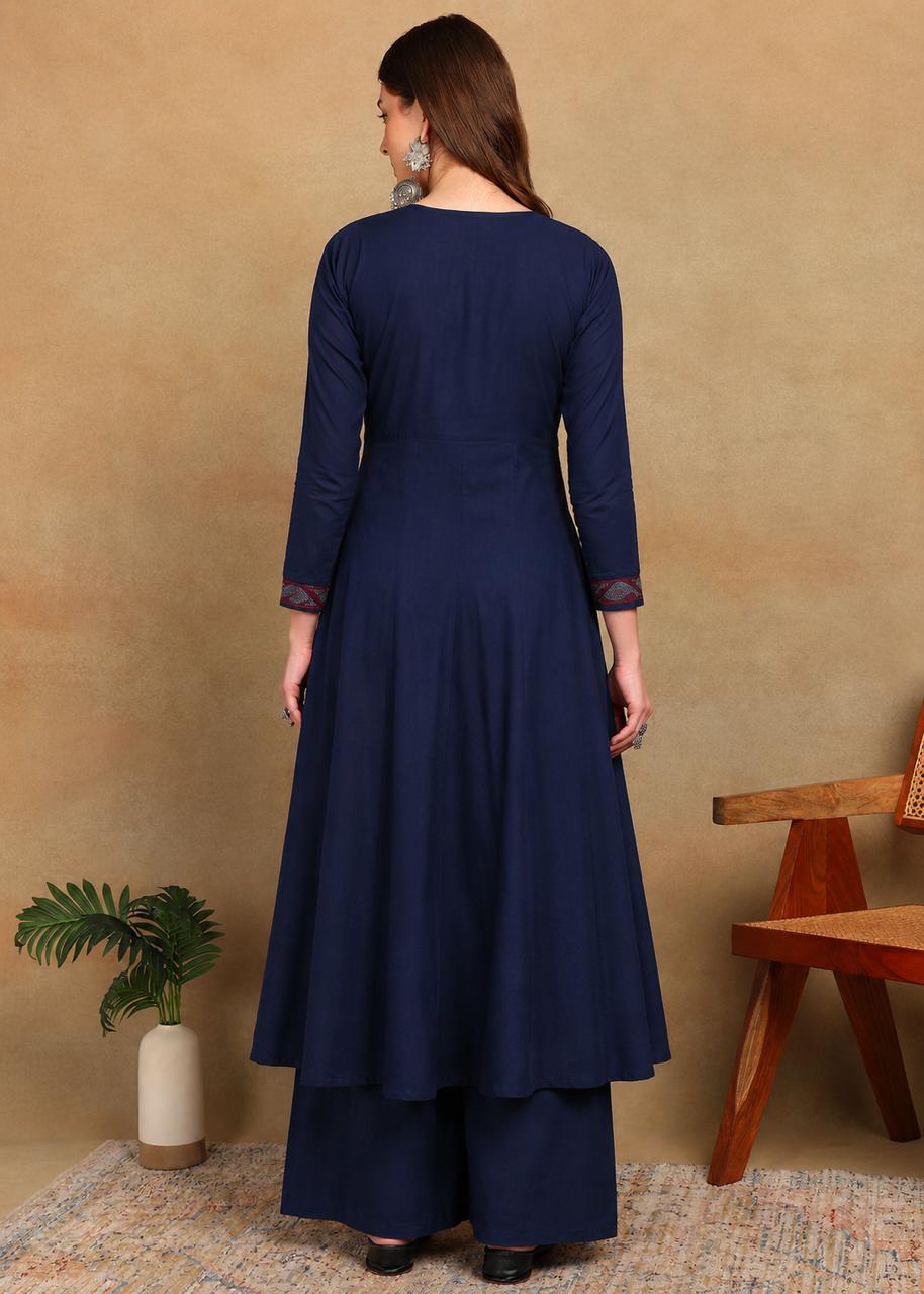 BLUE RED YOKE 3/4 SLEEVES