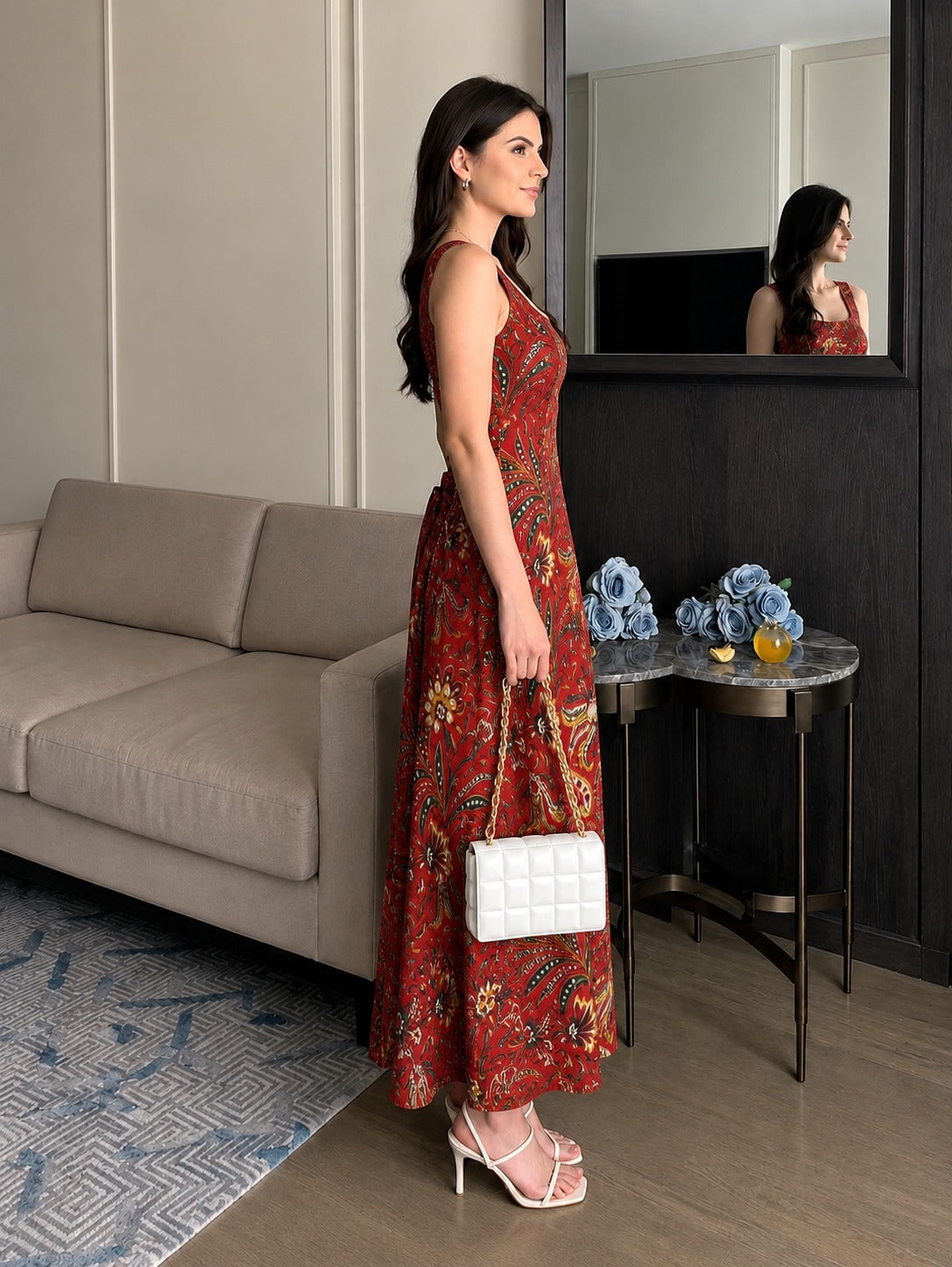 RED STRAP CORSET BACK DRESS