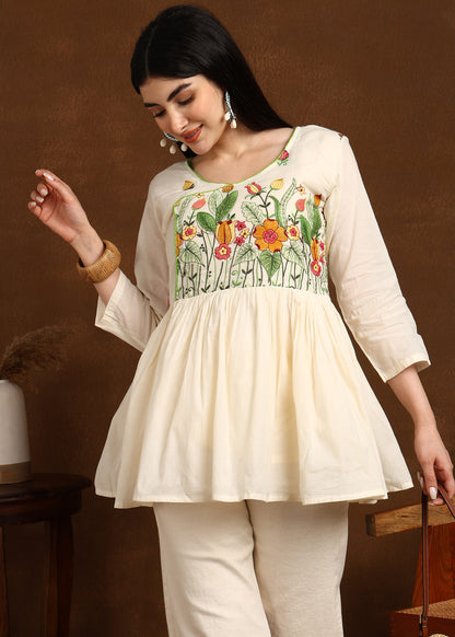 GREEN EMBROIDERY SHORT KURTI