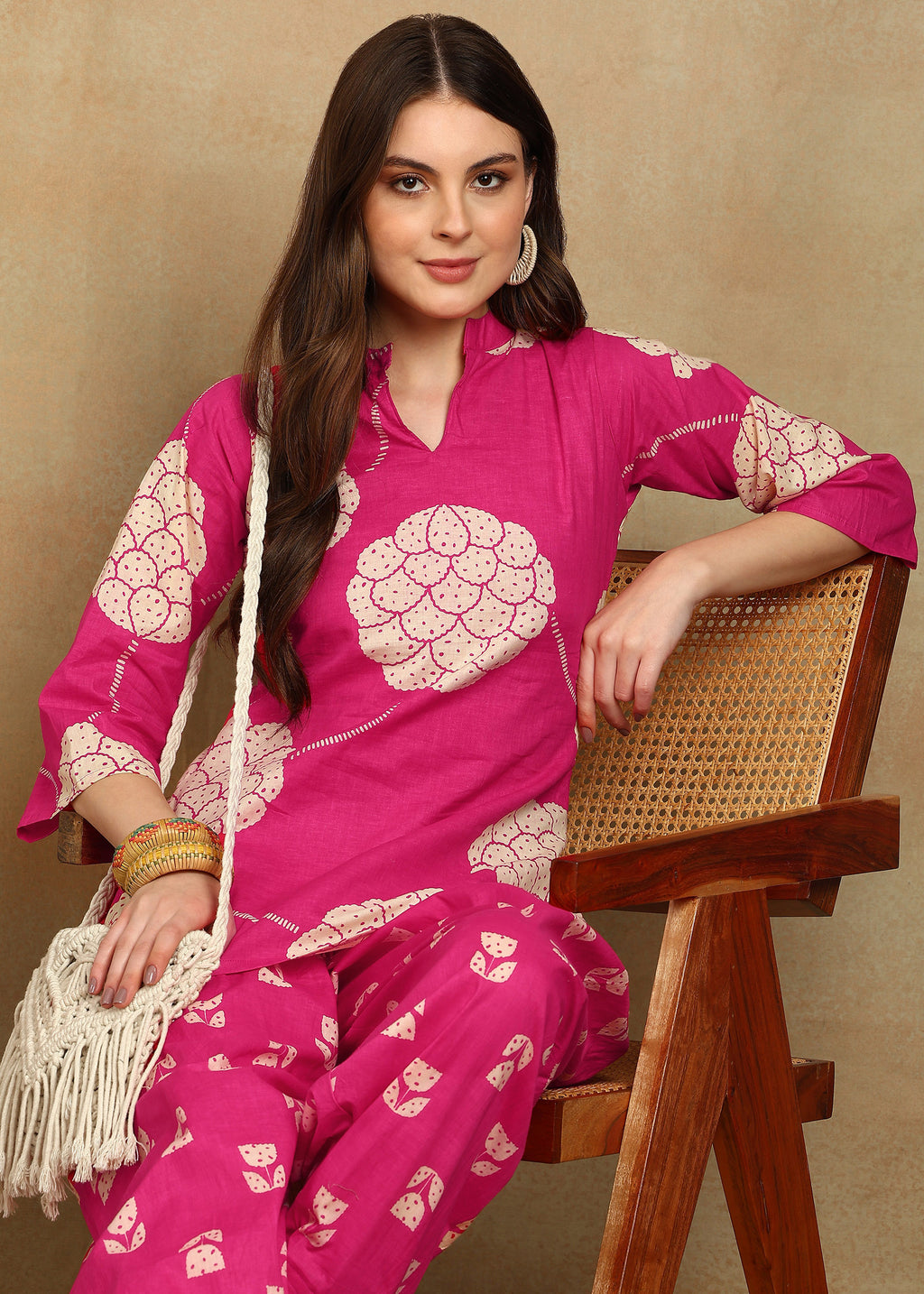 PINK FLORAL KURTA SET