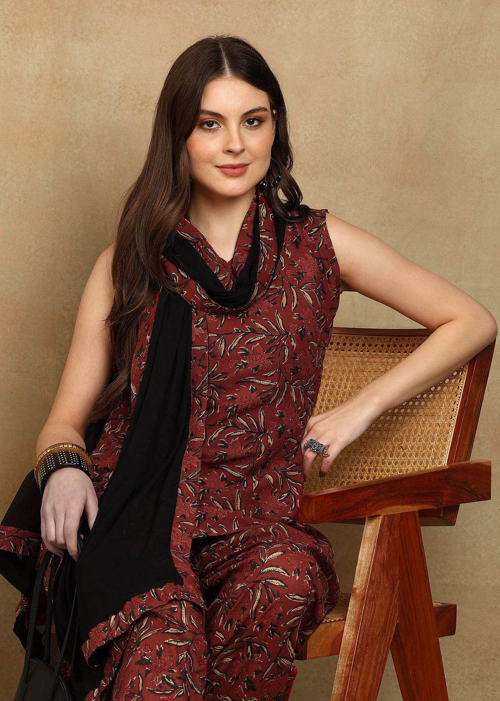 RED BLACK FARSI SALWAR SUIT SET
