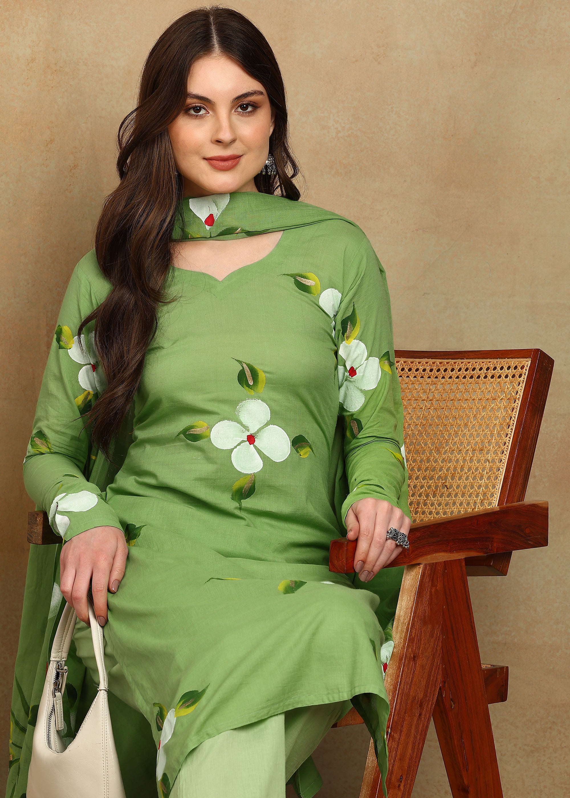GREEN HANDPAINTED FLORAL SUIT SET