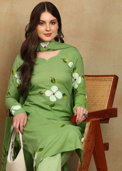 GREEN HANDPAINTED FLORAL SUIT SET
