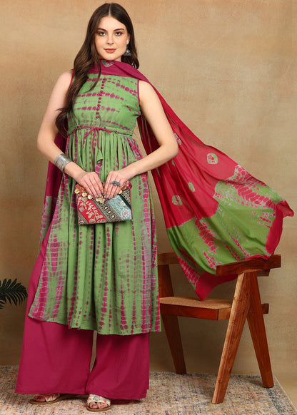 GREEN PINK SHIBORI SUIT SET