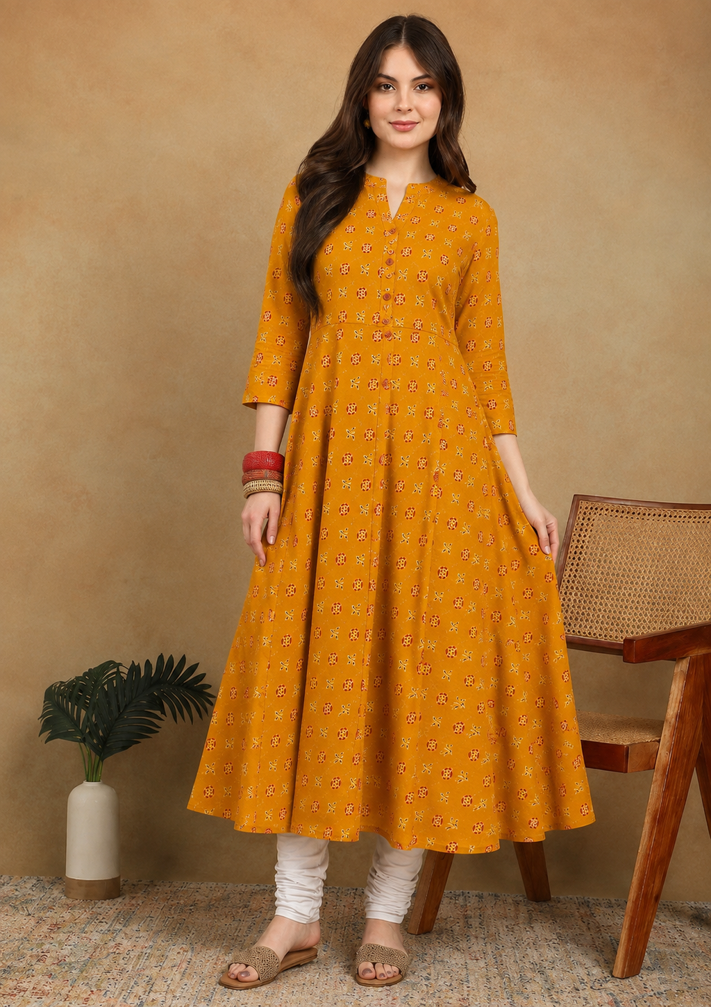 MUSTARD FLORAL KURTA (1PC)