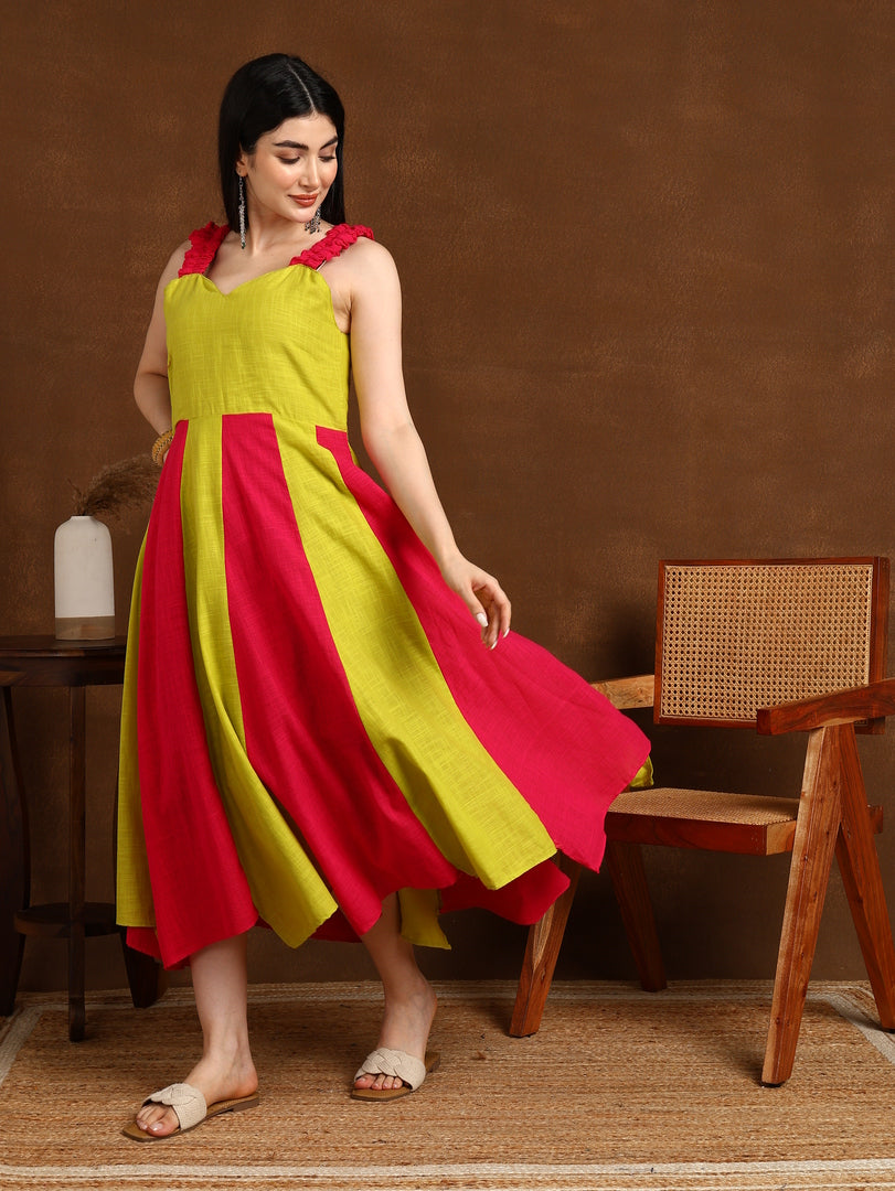 PINK LIME SLUB ONE PEICE DRESS