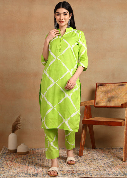 GREEN CHECKS STRAIGHT SUIT SET