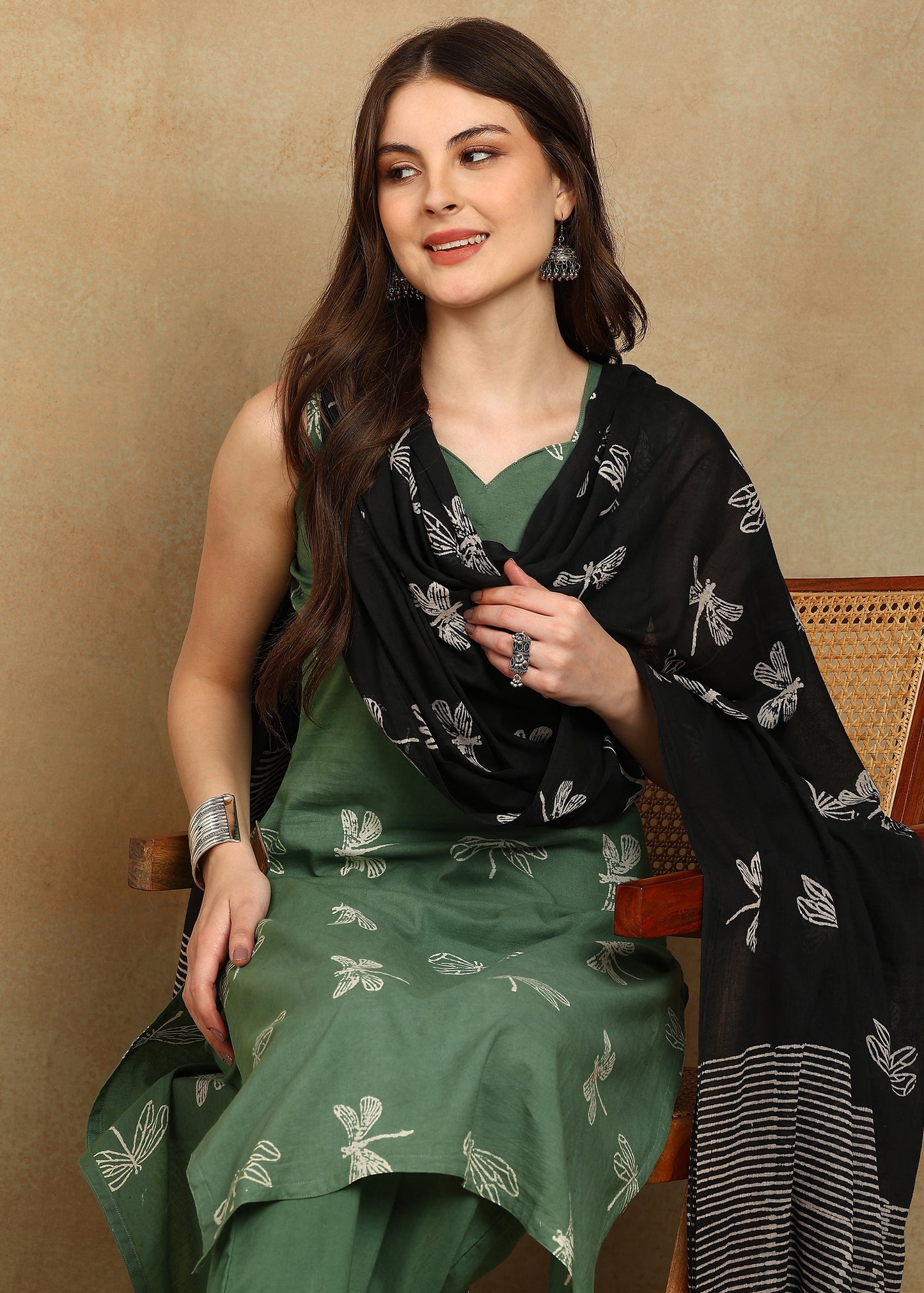 DABU GREEN HANDPRINTED SUIT SET