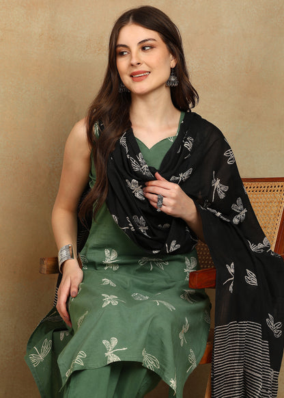 DABU GREEN HANDPRINTED SUIT SET