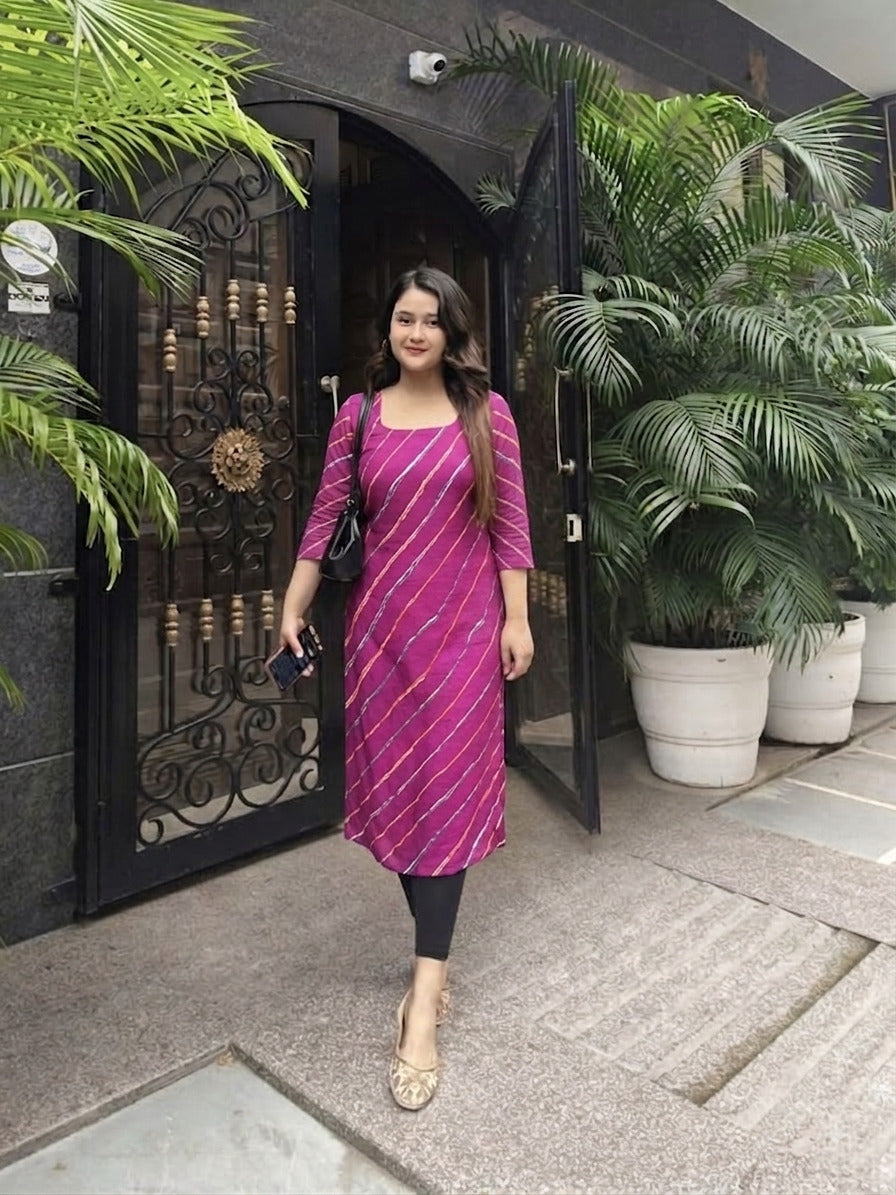 PINK LAHERIA LONG KURTI