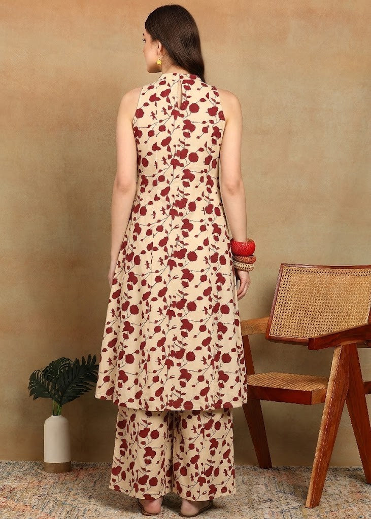 MAROON FLORAL KURTA PLAZZO SET
