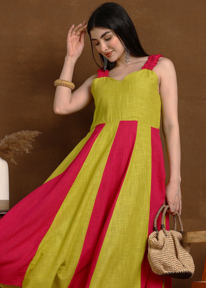 PINK LIME SLUB ONE PEICE DRESS