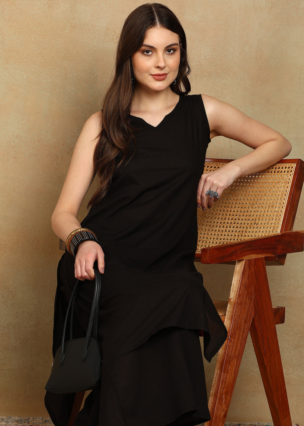 BLACK SLUB KURTA SET