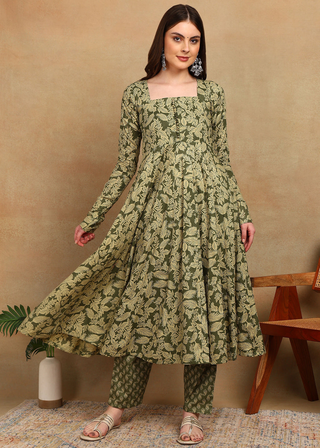 OLIVE HERITAGE ANARKALI SUIT SET