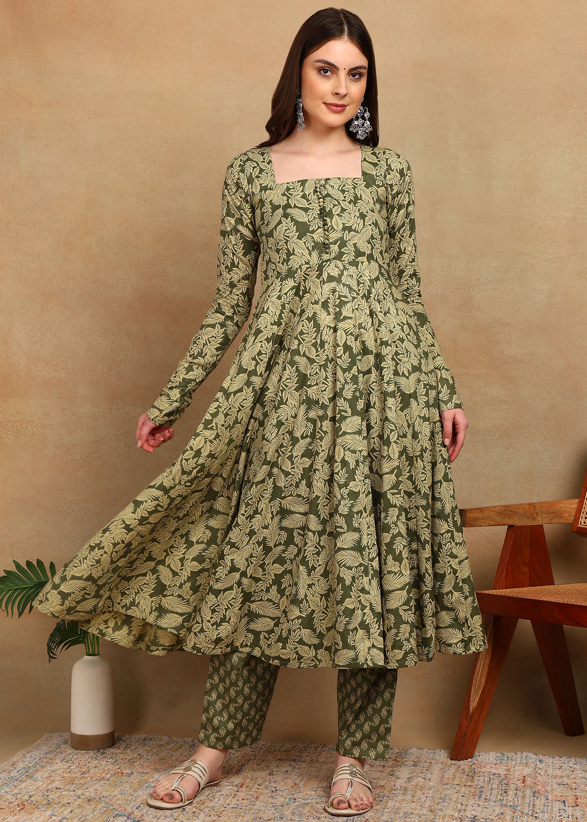 OLIVE HERITAGE ANARKALI SUIT SET