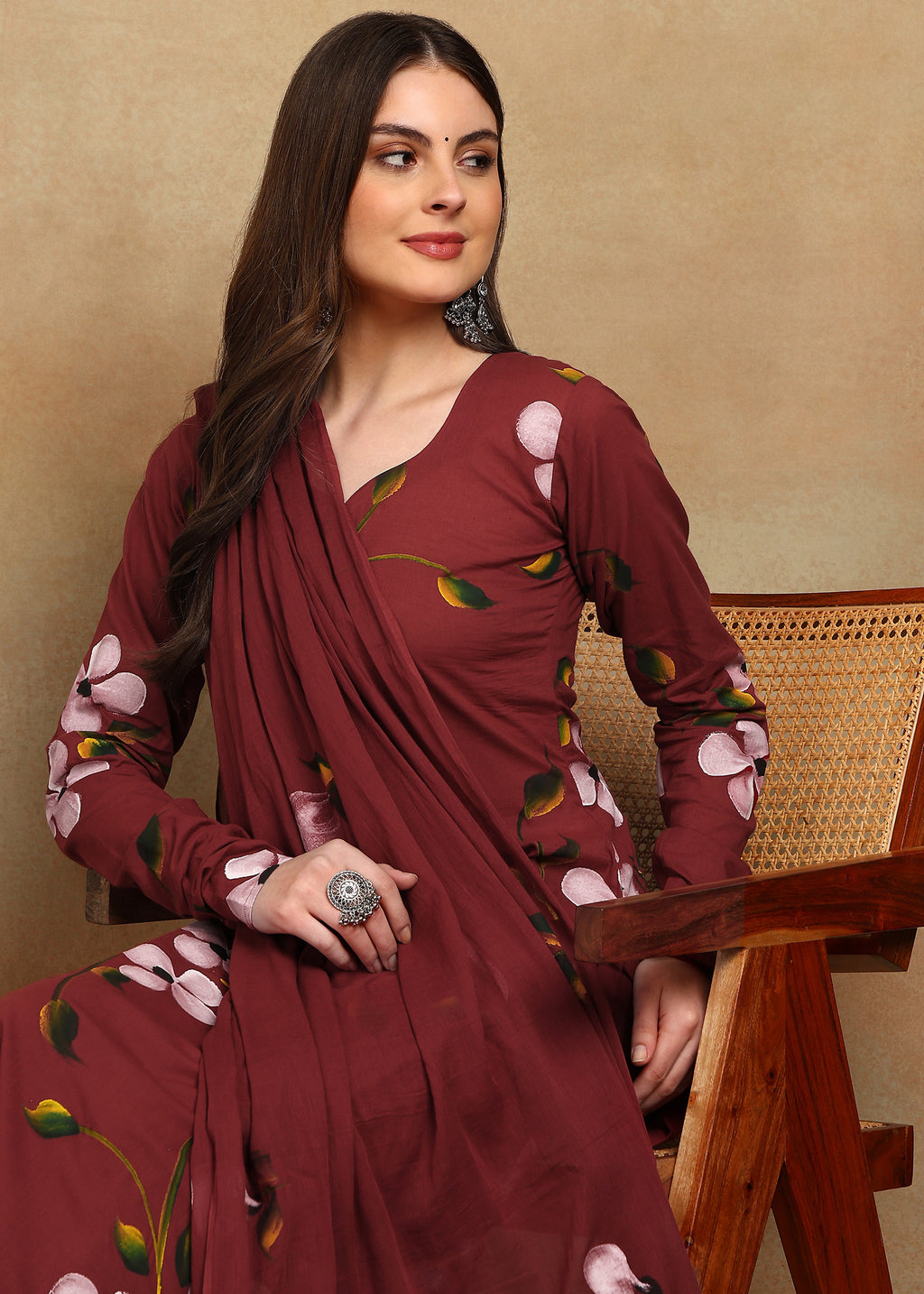 MAROON FLORAL HANDPAINT SUIT SET