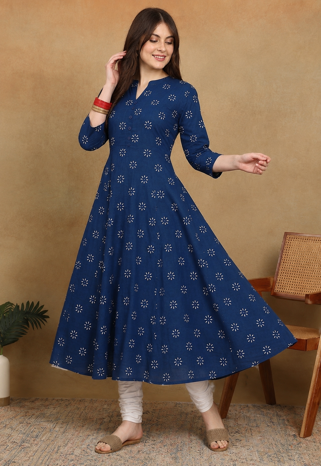 NAVY FLORAL KURTA(1PC)