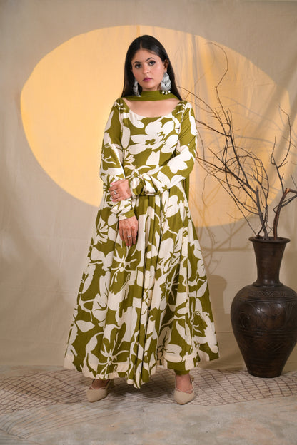 OLIVE AURA ANARKALI SUIT SET