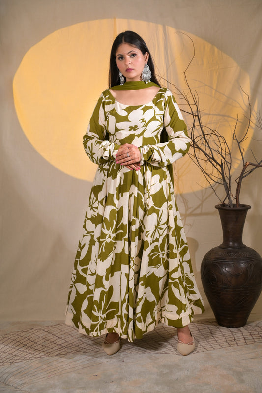 OLIVE AURA ANARKALI SUIT SET