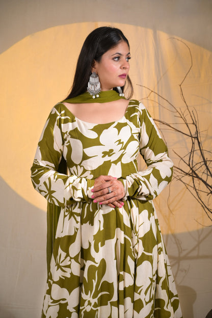 OLIVE AURA ANARKALI SUIT SET