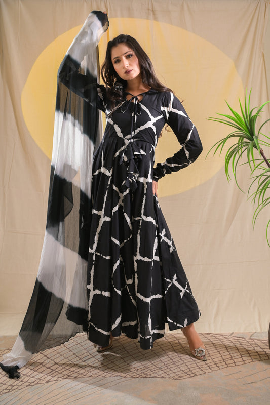 CHARCOAL BANDHANI SUIT SET