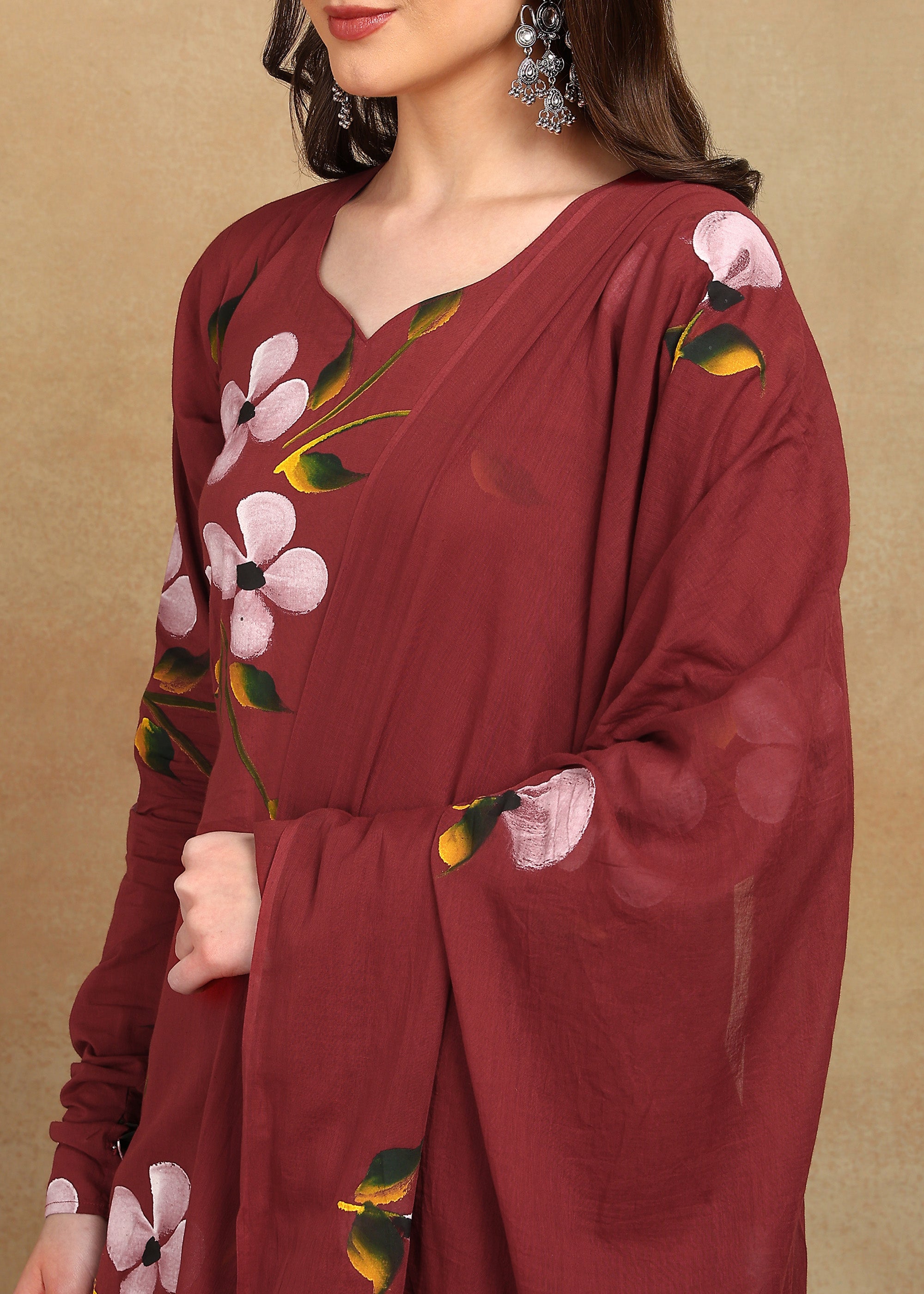 MAROON FLORAL HANDPAINT SUIT SET