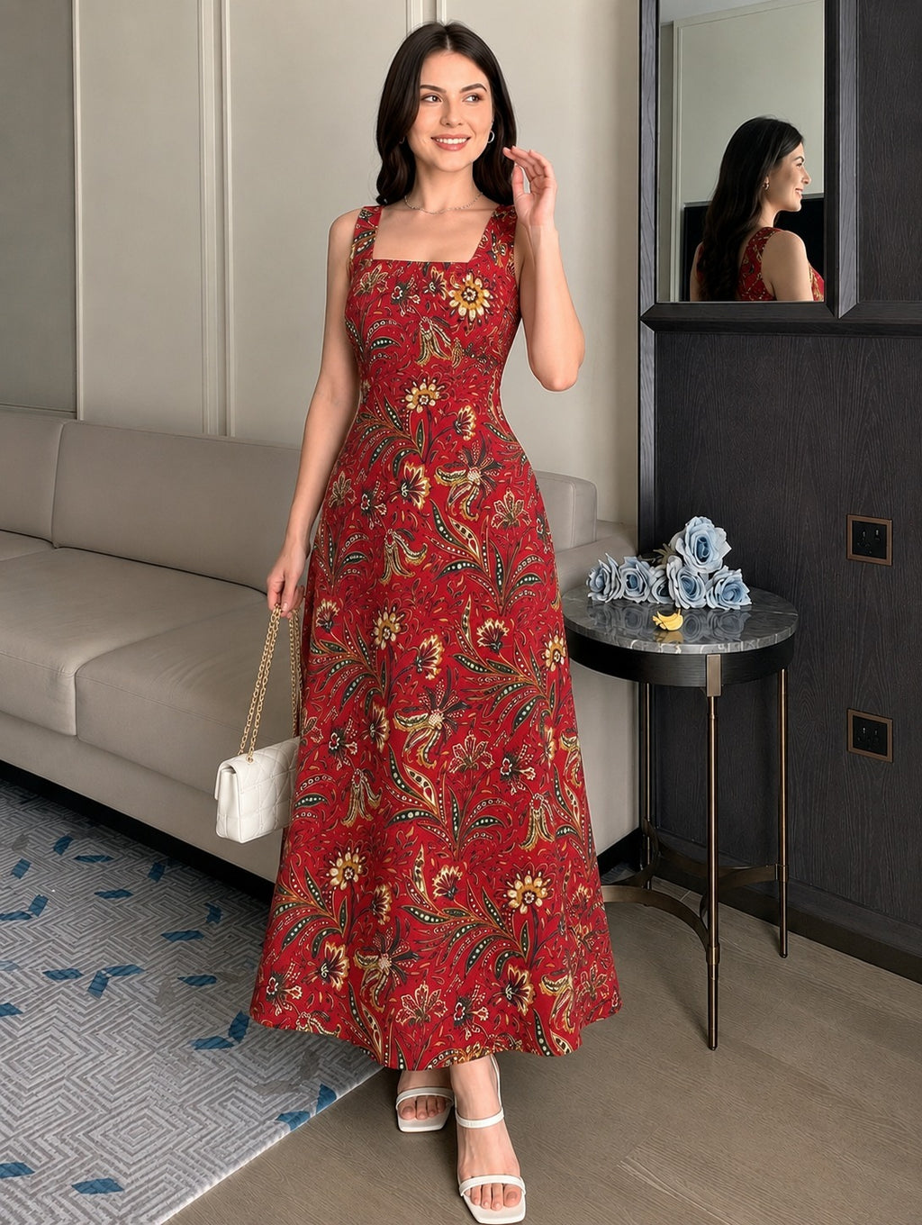 RED STRAP CORSET BACK DRESS