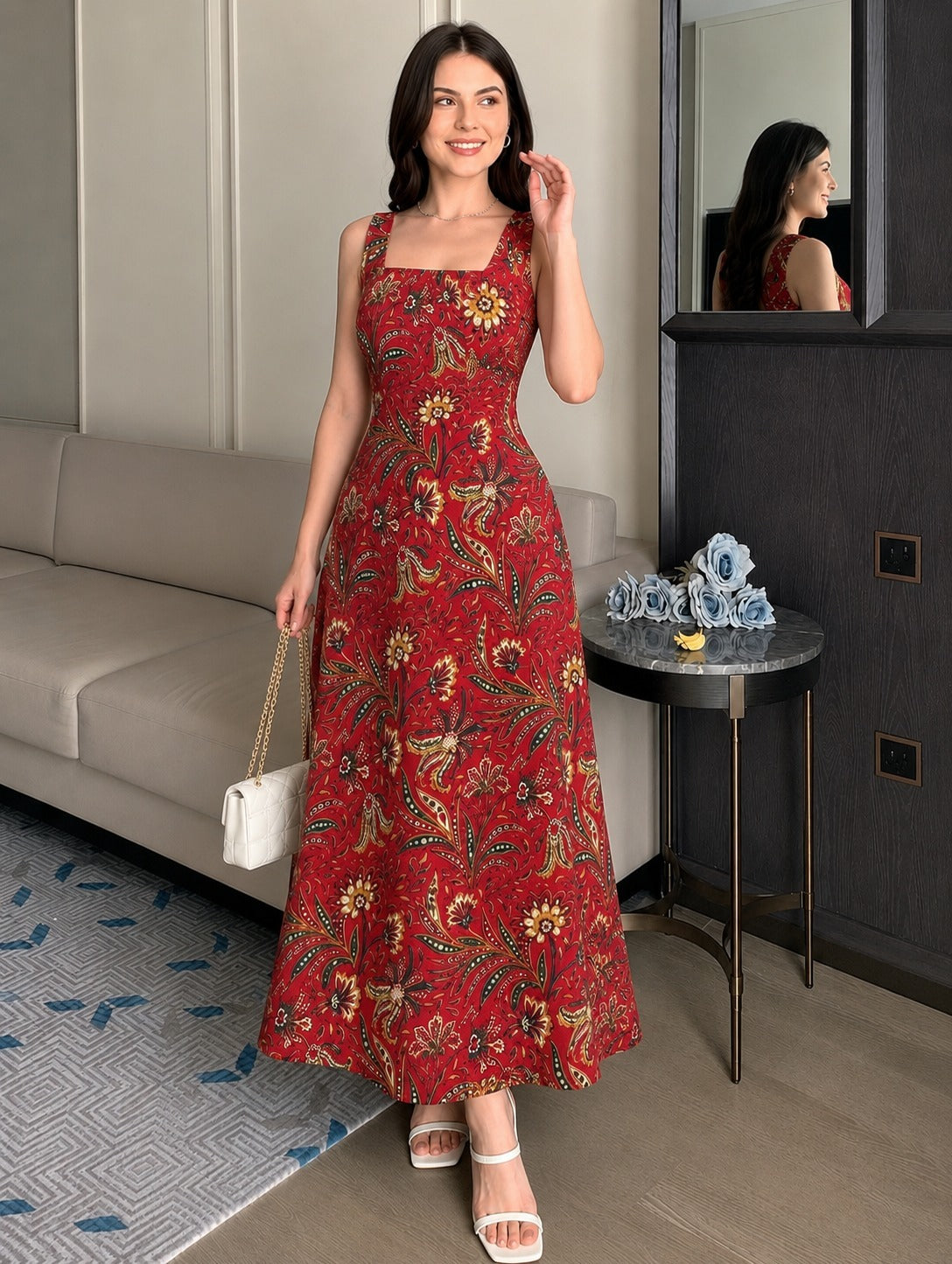 RED STRAP CORSET BACK DRESS
