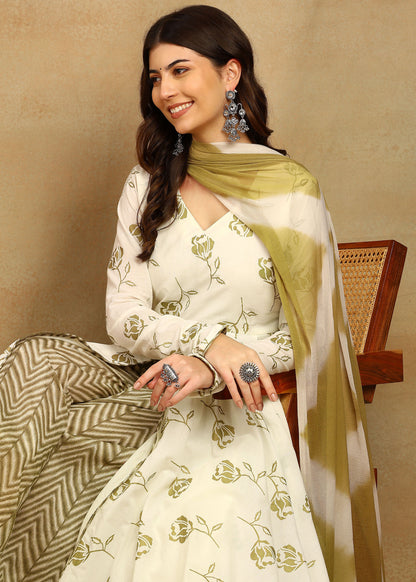 WHITE CUT ANARKALI SUIT SET