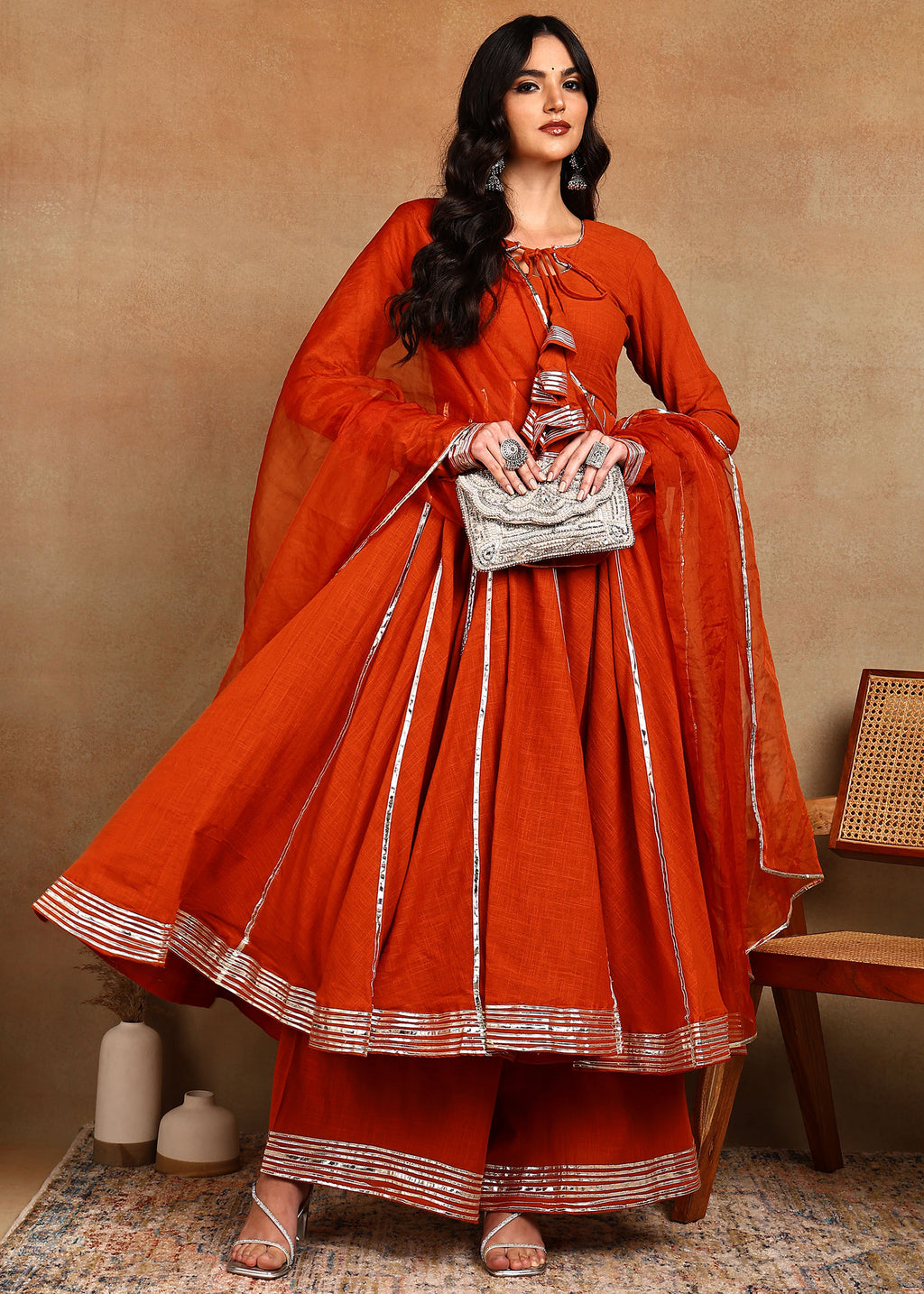 KESARIA SLUB ANARKALI SUIT SET